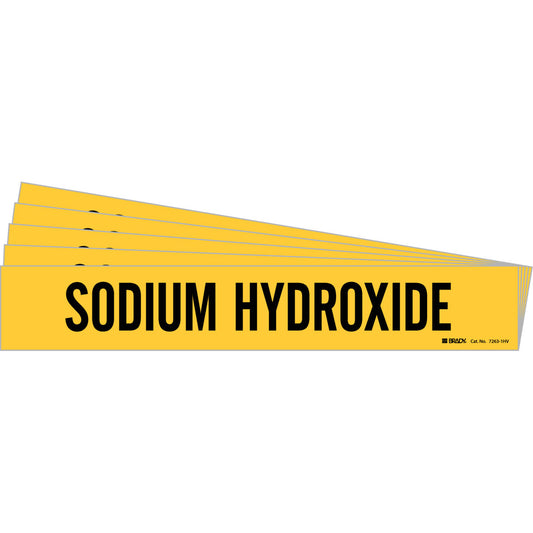 Brady "Sodium Hydroxide" Pipe Marker, Self-Adhesive, 4" H x 24" W, Black on Yellow