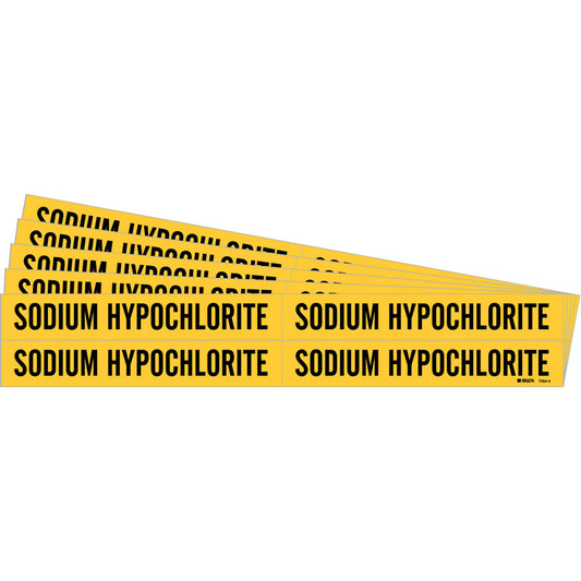 Brady "Sodium Hypochlorite" Pipe Marker, Self-Adhesive, 1-1/8" H x 7" W, Black on Yellow