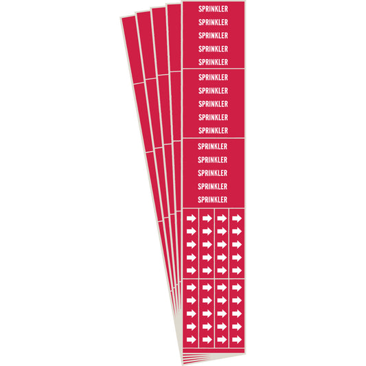 Brady "Sprinkler" Pipe Markers, Self-Adhesive, 2-1/4" H x 2-3/4" W, White on Red