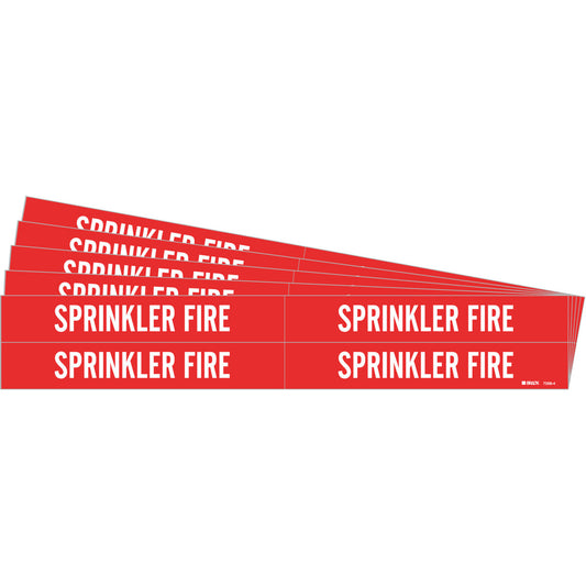 Brady "Sprinkler Fire" Pipe Markers, Self-Adhesive, 1-1/8" H x 7" W, White on Red