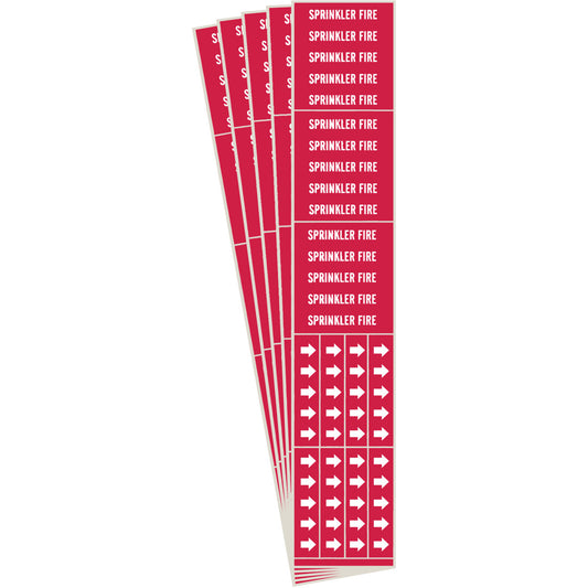 Brady "Sprinkler Fire" Pipe Markers, Self-Adhesive, 2-1/4" H x 2-3/4" W, White on Red