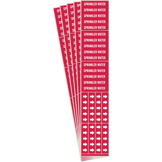 Brady "Sprinkler Water" Pipe Marker, Self-Adhesive, 2-1/4" H x 2-3/4" W, White on Red