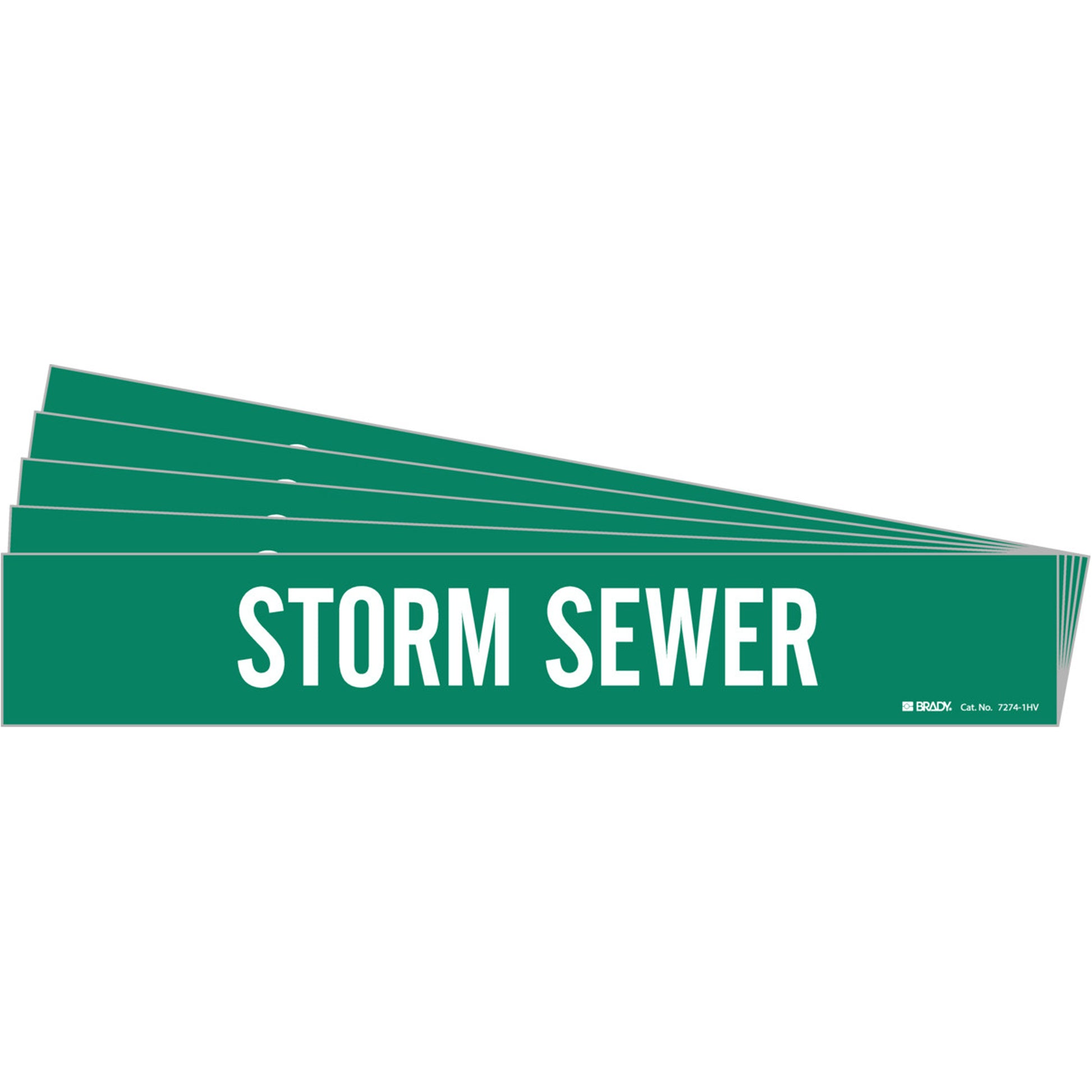 Brady "Storm Sewer" Pipe Marker, Self-Adhesive, 4" H x 24" W, White on Green