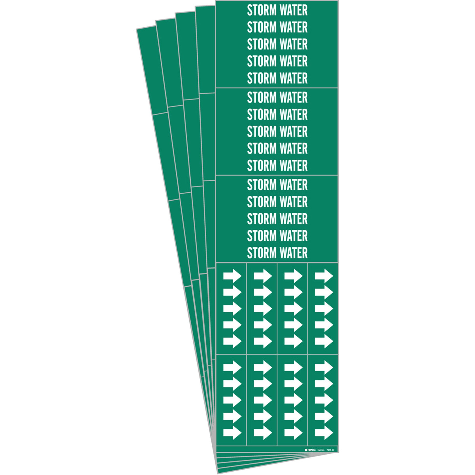 Brady "Storm Water" Pipe Marker, Self-Adhesive, 2-1/4" H x 2-3/4" W, White on Green