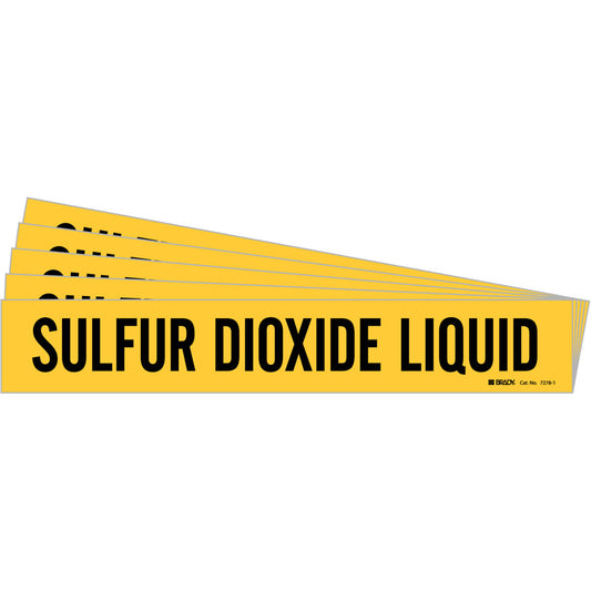 Brady "Sulfur Dioxide Liquid" Pipe Marker, Self-Adhesive, 2-1/4" H x 14" W, Black on Yellow