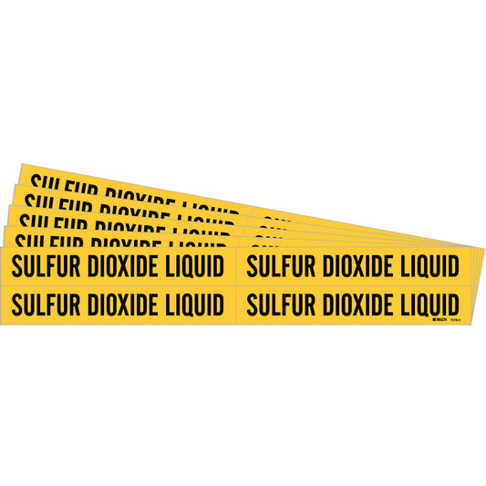 Brady "Sulfur Dioxide Liquid" Pipe Markers, Self-Adhesive, 1-1/8" H x 7" W, Black on Yellow