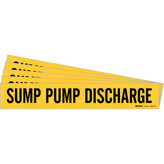 Brady "Sump Pump Discharge" Pipe Marker, Self-Adhesive, 4" H x 20" W, Black on Yellow