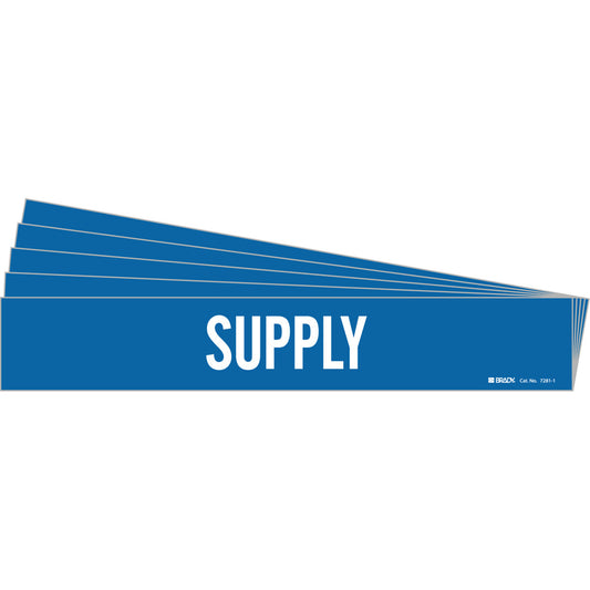 Brady "Supply" Pipe Marker, Self-Adhesive, 2-1/4" H x 14" W, White on Blue