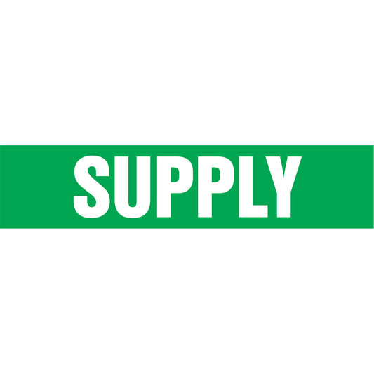 Accuform Signs "Supply" Pipe Markers, Self-Adhesive, 4" H x 24" W, White on Green