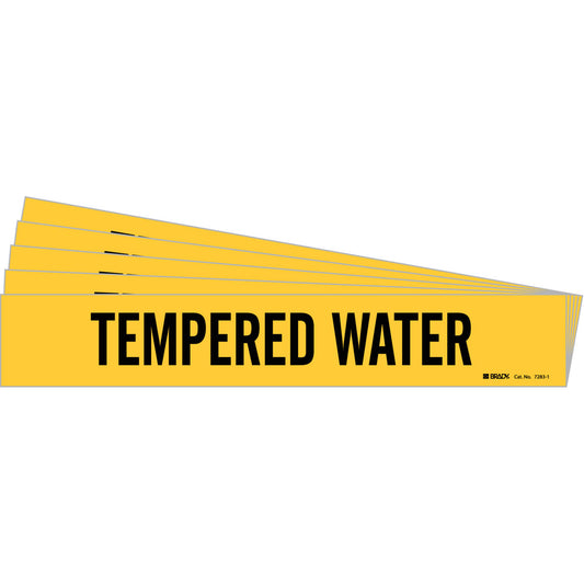 Brady "Tempered Water" Pipe Marker, Self-Adhesive, 2-1/4" H x 14" W, Black on Yellow