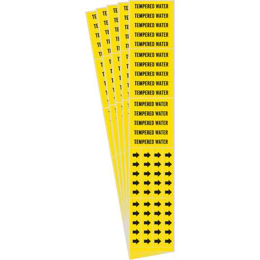 Brady "Tempered Water" Pipe Markers, Self-Adhesive, 2-1/4" H x 2-3/4" W, Black on Yellow