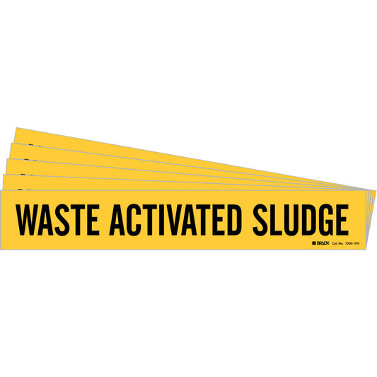Brady "Waste Activated Sludge" Pipe Marker, Self-Adhesive, 4" H x 24" W, Black on Yellow