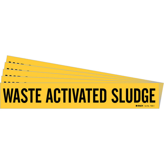 Brady "Waste Activated Sludge" Marker, Self-Adhesive, 2-1/4" H x 14" W, Black on Yellow