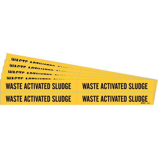 Brady "Waste Activated Sludge" Pipe Marker, Self-Adhesive, 1-1/8" H x 7" W, Black on Yellow