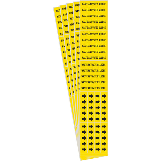 Brady "Waste Activated Sludge" Pipe Markers, Self-Adhesive, 2-1/4" H x 2-3/4" W, Black on Yellow