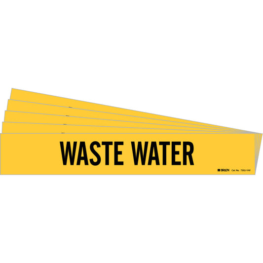 Brady "Waste Water" Pipe Marker, Self-Adhesive, 4" H x 24" W, Black on Yellow