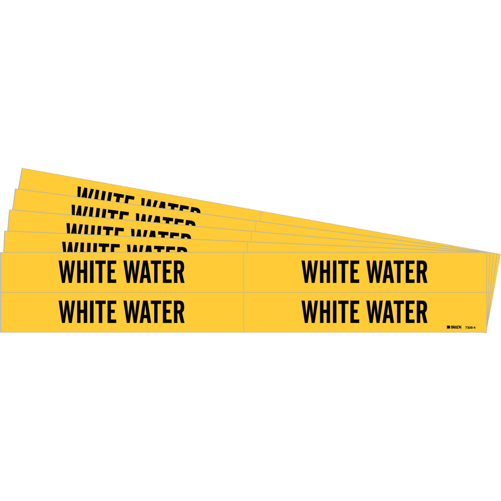 Brady "White Water" Pipe Marker, Self-Adhesive, 1-1/8" H x 7" W, Black on Yellow