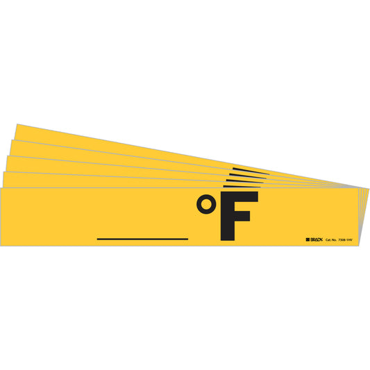 Brady "Blank °F" Pipe Marker, Self-Adhesive, 4" H x 24" W, Black on Yellow