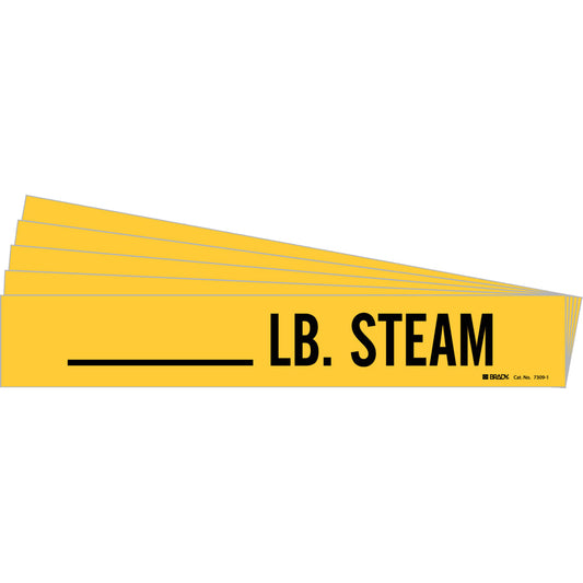 Brady "LB. Steam" Pipe Markers, Self-Adhesive, 2-1/4" H x 2-3/4" W, Black on Yellow