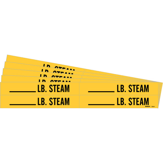 Brady "Blank LB. Steam" Pipe Markers, Self-Adhesive, 1-1/8" H x 7" W, Black on Yellow