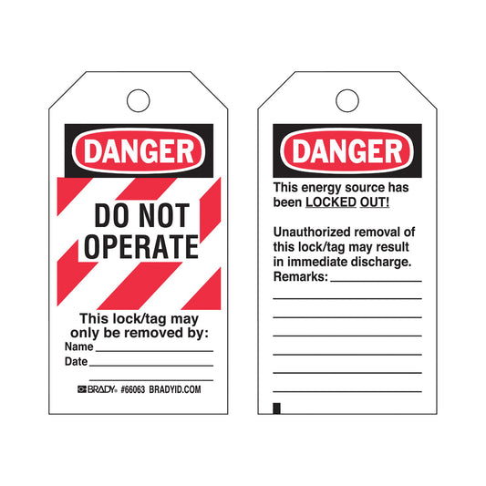 Brady "Do Not Operate" Lock-Out Tag, Polyester, 3" W x 5-3/4" H, English
