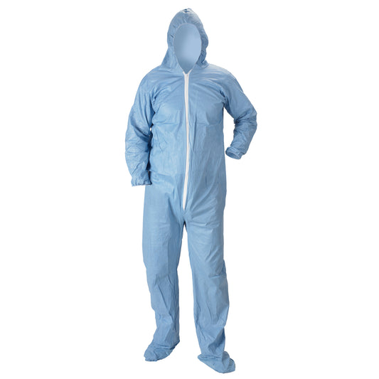 Lakeland Pyrolon® Plus 2 FR Hooded Coveralls With Boots, Small, Blue, FR Treated Fabric