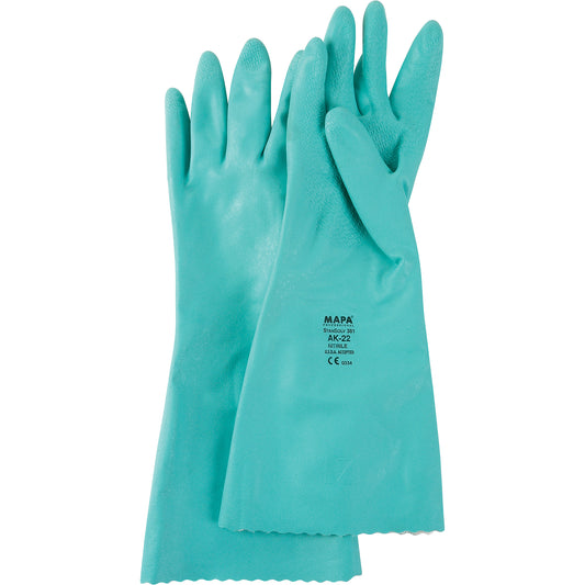 Mapa Professional StanSolv® Embossed Z-Pattern Grip Gloves, Size Small/7, 14" L, Nitrile, Interlock Inner Lining, 11-mil
