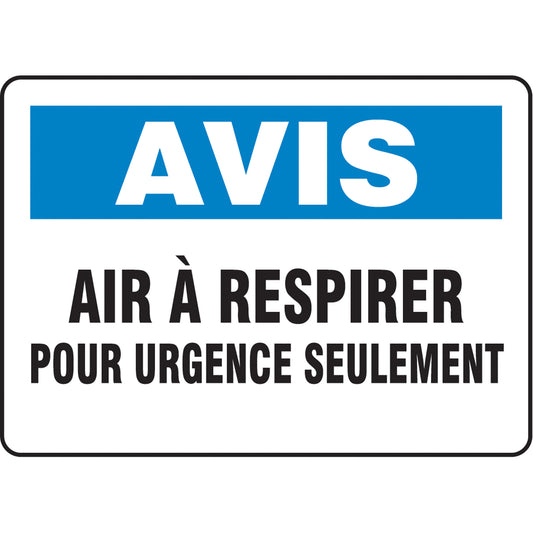 Accuform Signs "Air à respirer" Sign, 10" x 14", Vinyl, French
