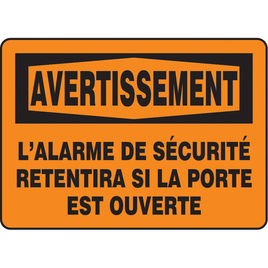 Accuform Signs "L'alarme de sécurité retentira" Sign, 7" x 10", Vinyl, French