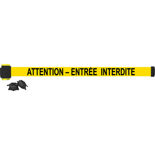 Banner Stakes Wall Mount Barrier, Plastic, Magnetic Mount, 7', Black and Yellow Tape
