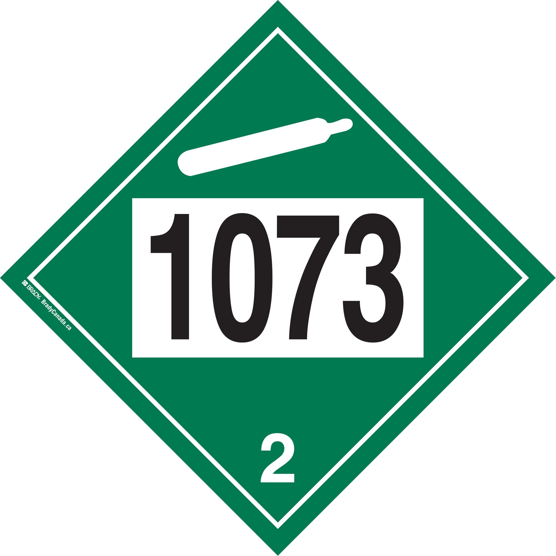 Brady 1073 Liquefied Oxygen Non-Flammable Gas TDG Placard, Plastic
