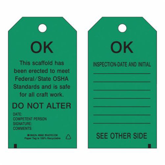 Brady Scaffold Safety Tags, Polyester, 3" W x 5-3/4" H, English