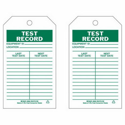 Brady Test Record Tags, Polyester, 4" W x 7" H, English