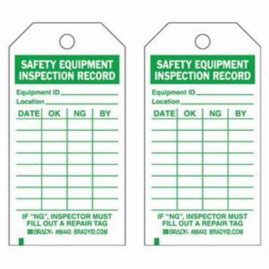 Brady Safety Inspection Record Tags, Polyester, 3" W x 5-3/4" H, English