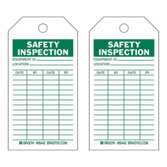 Brady Safety Inspection Tags, Paper, 3" W x 5-3/4" H, English