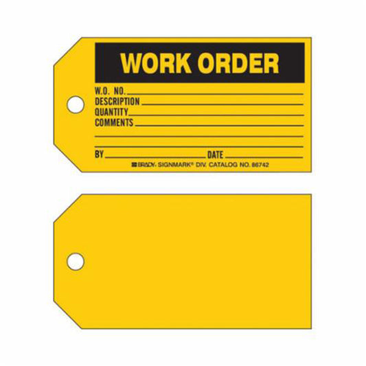 Brady "Work Order" Tag, Paper, 5-3/4" W x 3" H, English