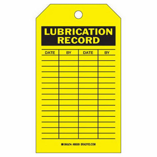 Brady Lubrication Record Tags, Polyester, 4" W x 7" H, English