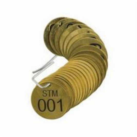 Brady Numbered "STM" Valve Tags, # 001-025, Brass, 1.5" dia