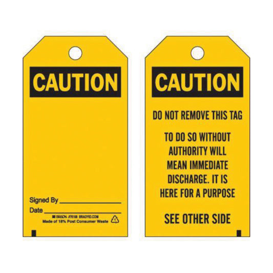 Brady Self-Laminating Accident Prevention Tags, Polyester, 3" W x 5-3/4" H, English