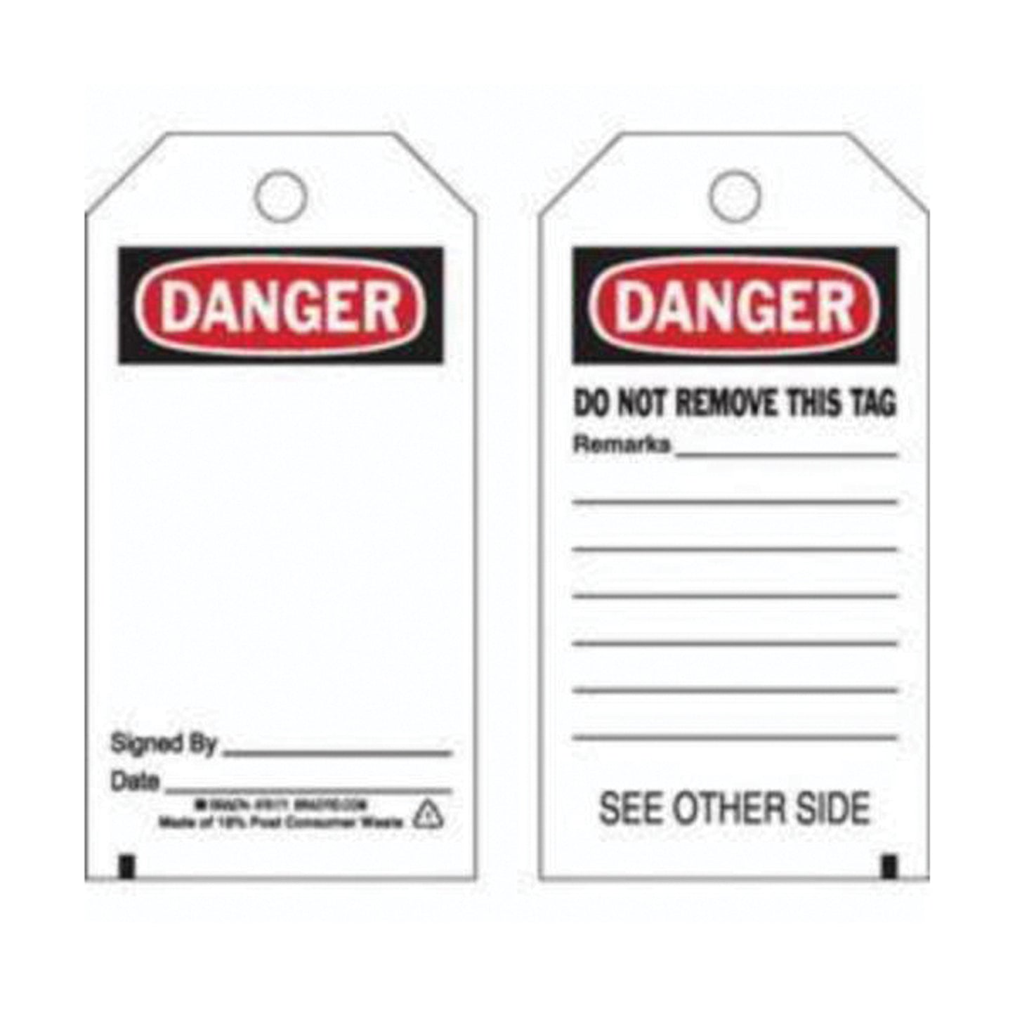 Brady Accident Prevention Tags, Polyester, 3" W x 5-3/4" H, English