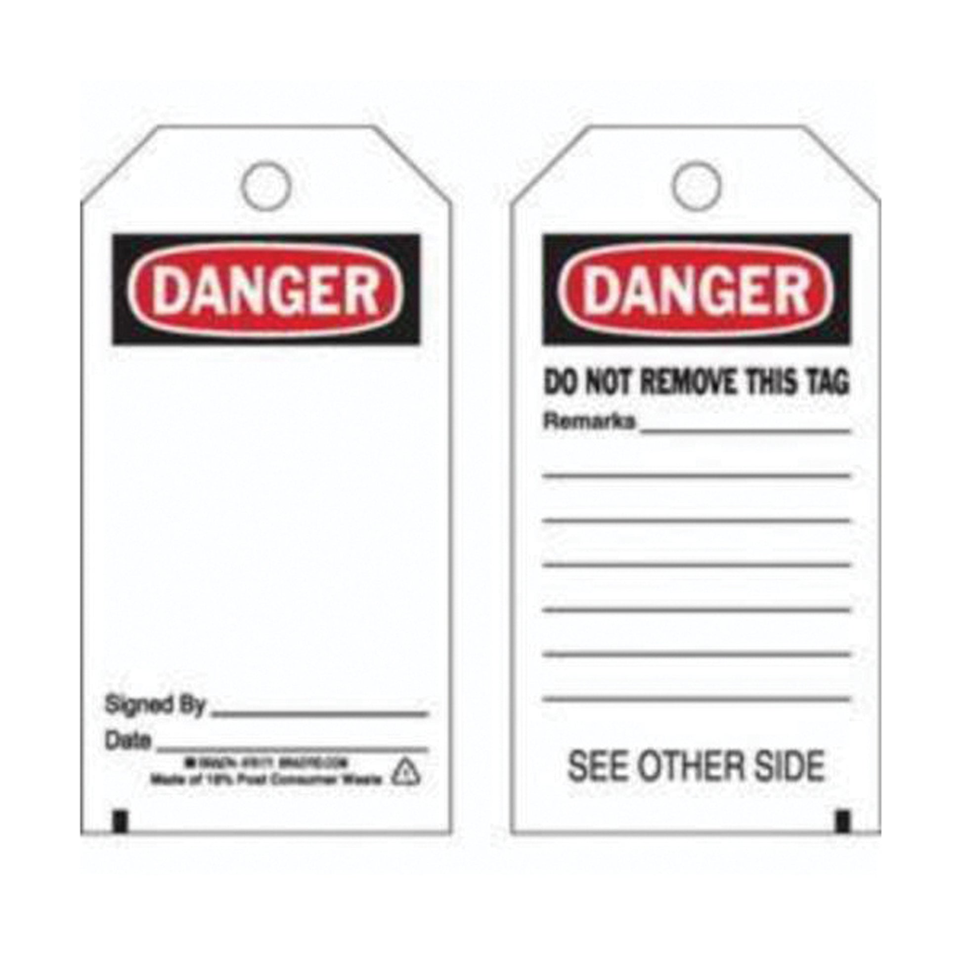 Brady Accident Prevention Tags, Polyester, 3" W x 5-3/4" H, English