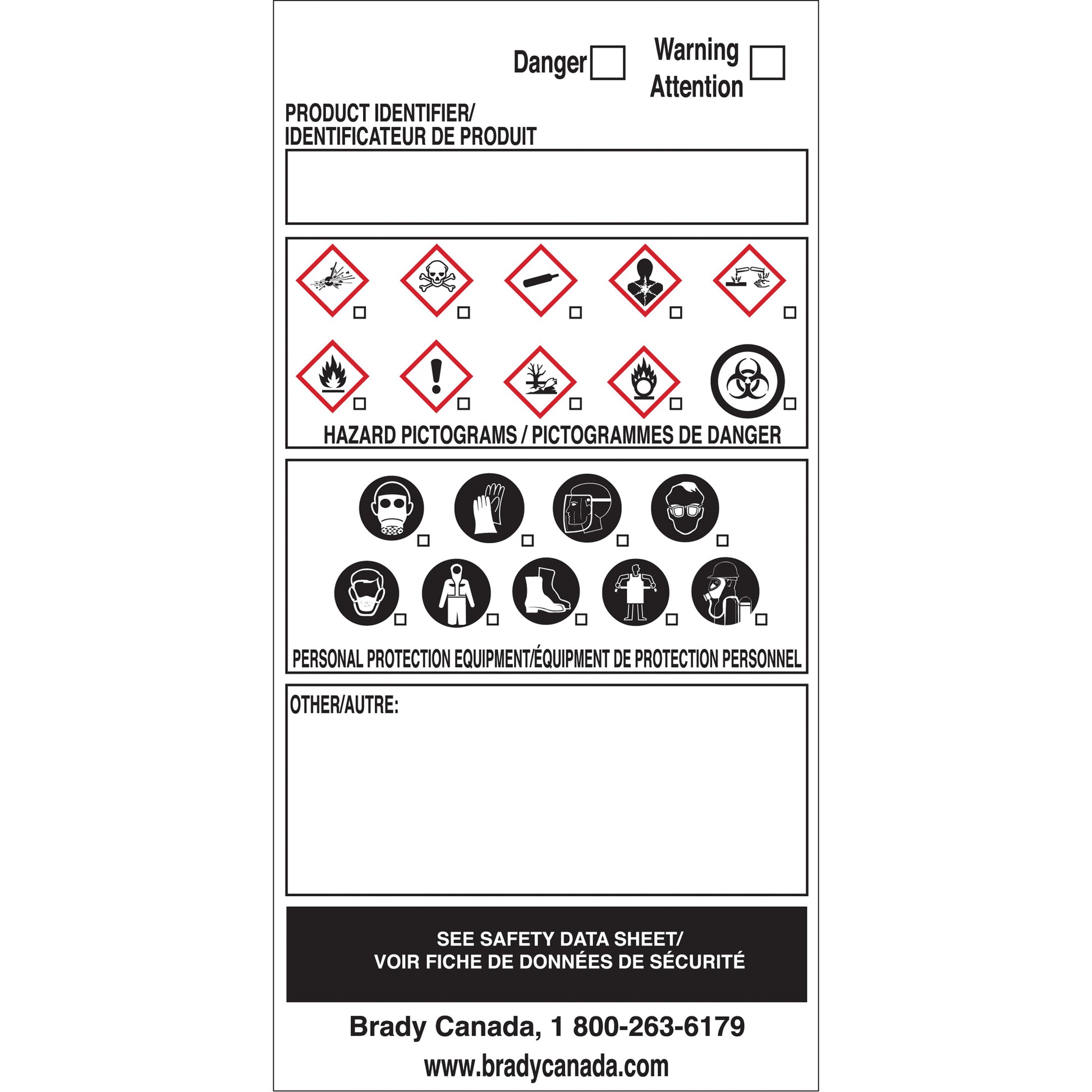 Brady OTS WHMIS Labels, Vinyl, Sheet, 6" L x 3" W