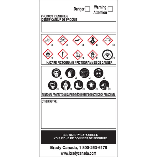 Brady OTS WHMIS Labels, Vinyl, Sheet, 6" L x 3" W
