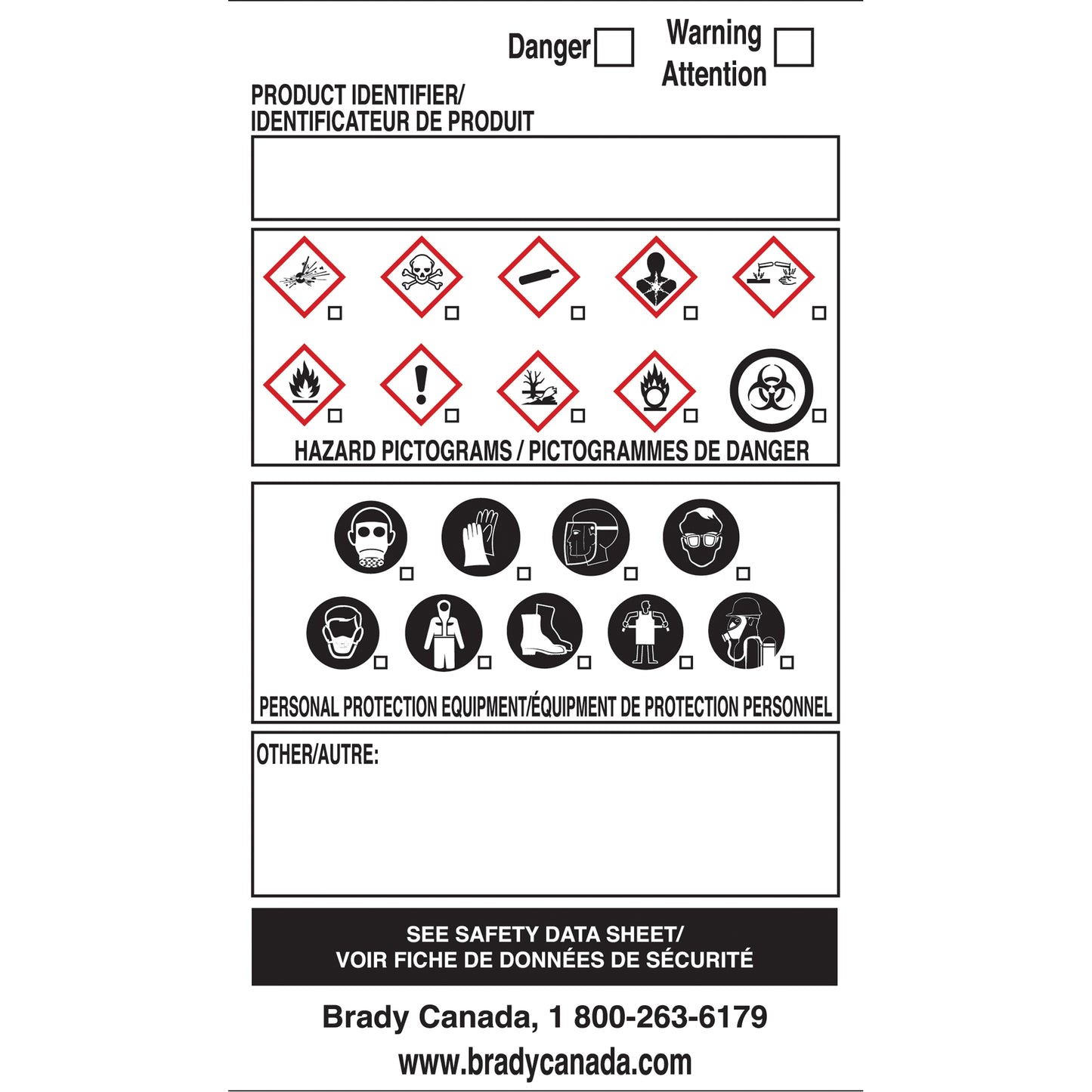 Brady OTS WHMIS Labels, Vinyl, Sheet, 5" L x 5" W