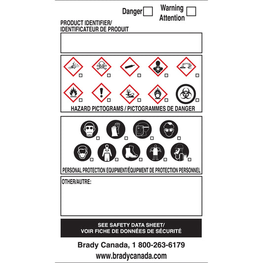 Brady OTS WHMIS Labels, Vinyl, Sheet, 5" L x 5" W