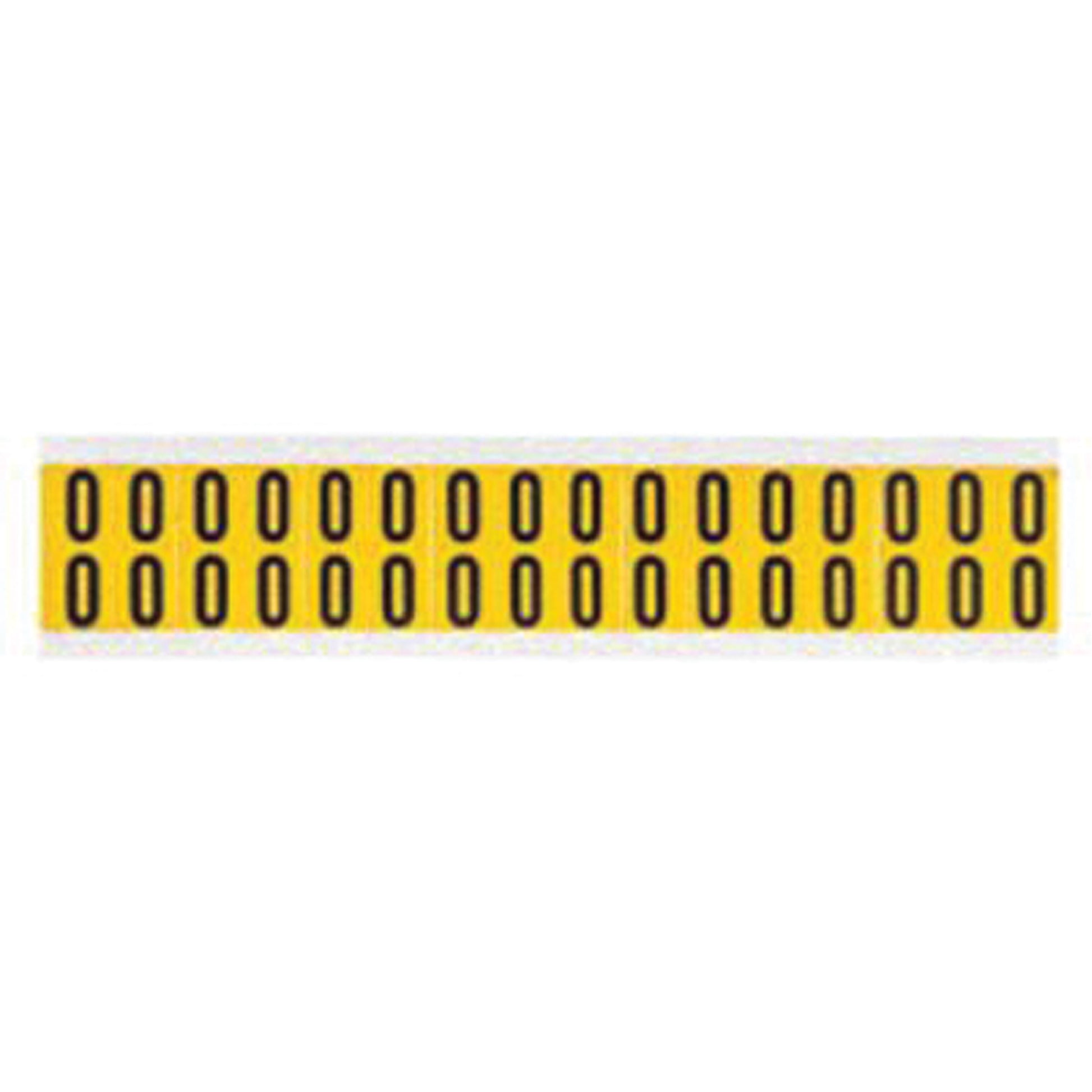 Brady Individual Number and Letter Labels, 0, 5/8" H, Black on Yellow