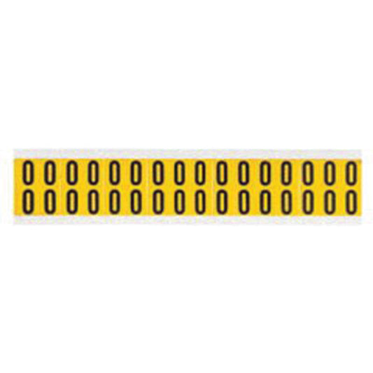 Brady Individual Number and Letter Labels, 0, 5/8" H, Black on Yellow