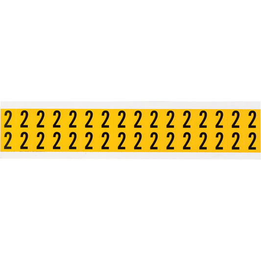Brady Individual Number and Letter Labels, 2, 5/8" H, Black on Yellow