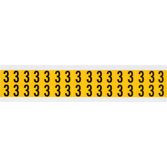 Brady Individual Number and Letter Labels, 3, 5/8" H, Black on Yellow