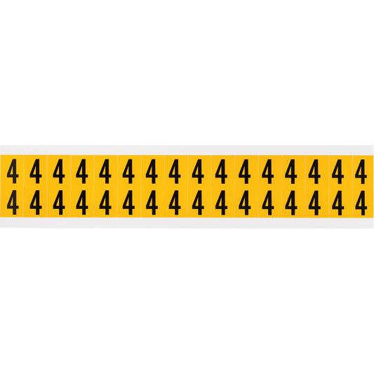 Brady Individual Number and Letter Labels, 4, 5/8" H, Black on Yellow